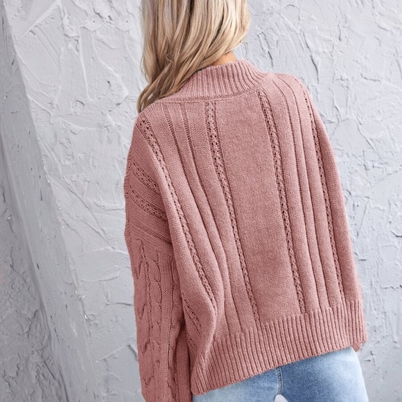 V neck Chunky Knit Cable Oversized Sweater Khaki - Picture 13 of 14